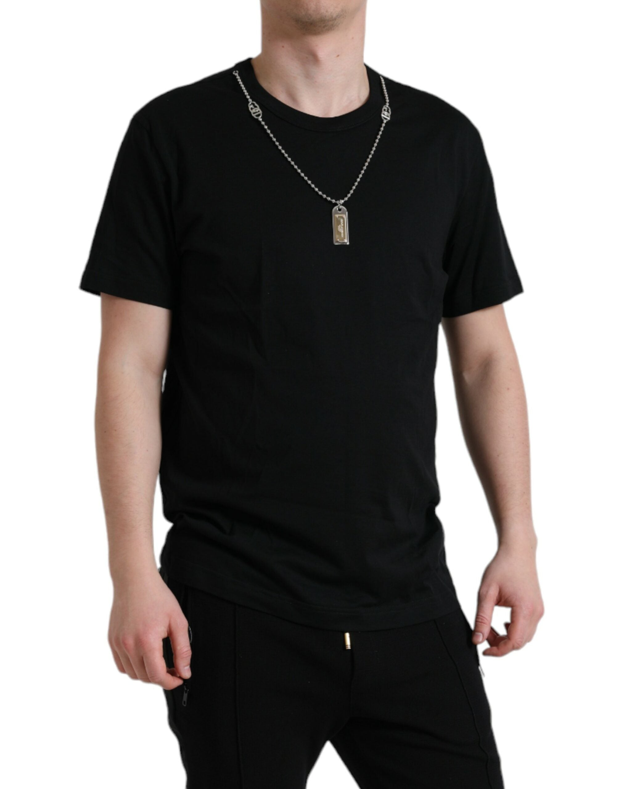 Dolce & Gabbana Schwarzes Baumwoll-T-Shirt mit Rundhalsausschnitt