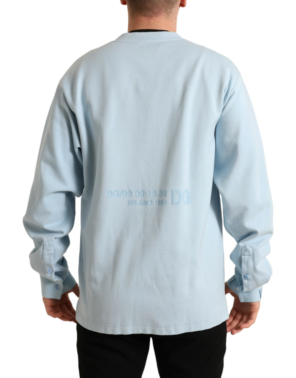Dolce & Gabbana Hellblauer Pullover aus Baumwolle mit Knöpfen
