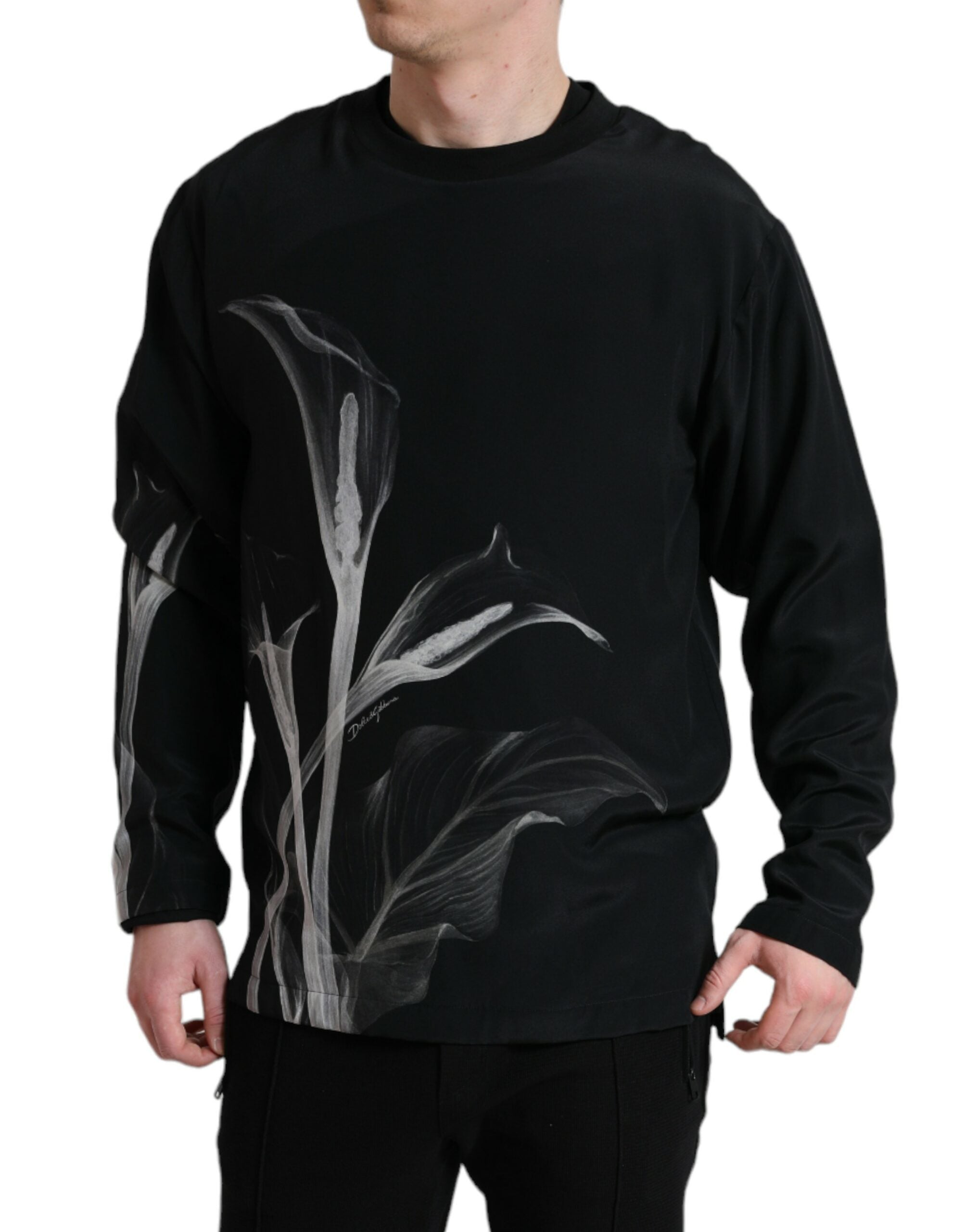 Dolce & Gabbana Black Floral Print Crew-Neck Sweater