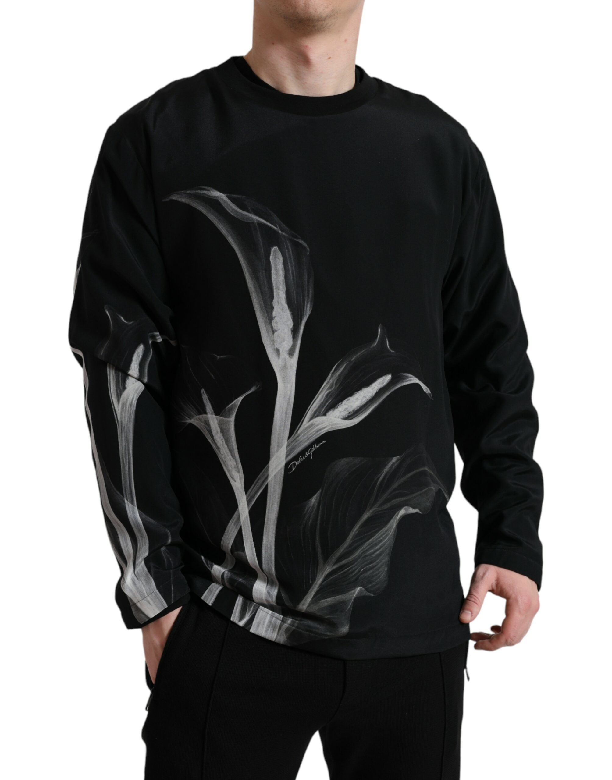 Dolce & Gabbana Black Floral Print Crew-Neck Sweater