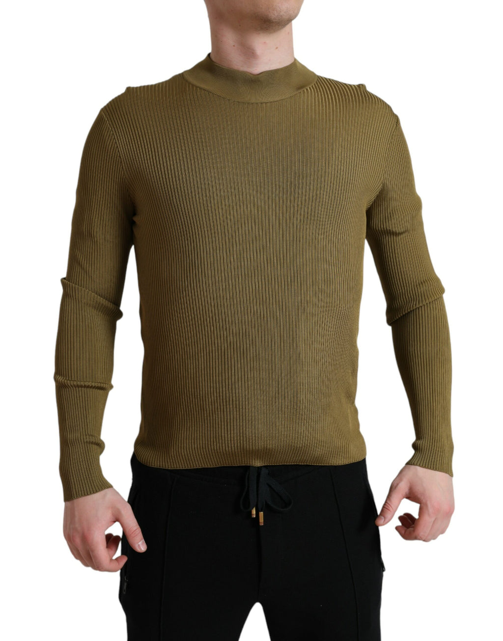 Dolce & Gabbana Armeegrüner Pullover aus Viskose mit Rundhalsausschnitt