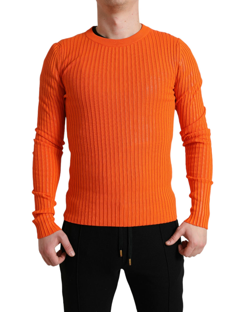 Dolce & Gabbana Men's Orange Knitted Crew Neck Sweater