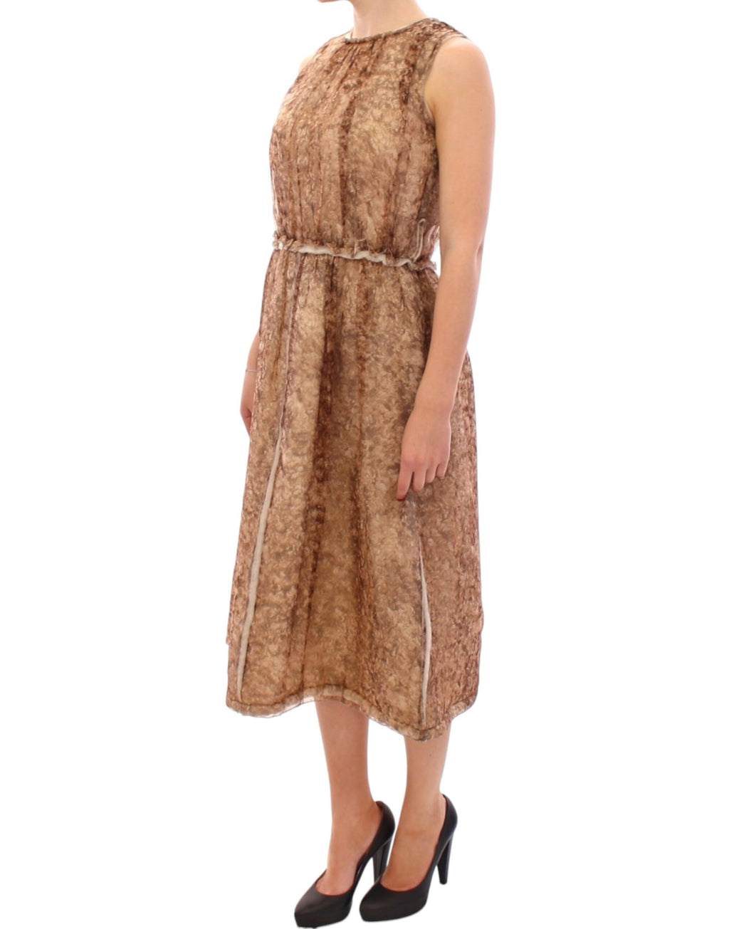 Dolce & Gabbana Braunes ärmelloses Seidenkleid