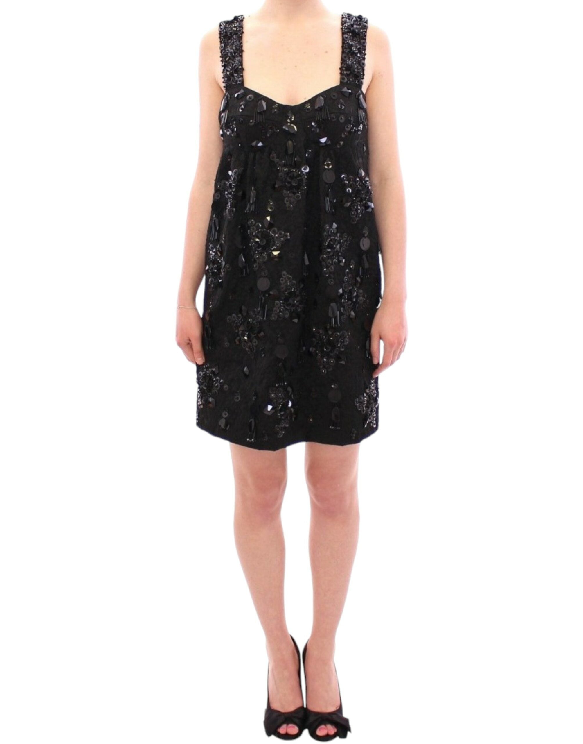 Dolce & Gabbana Black Floral Crystal-Embellished Dress