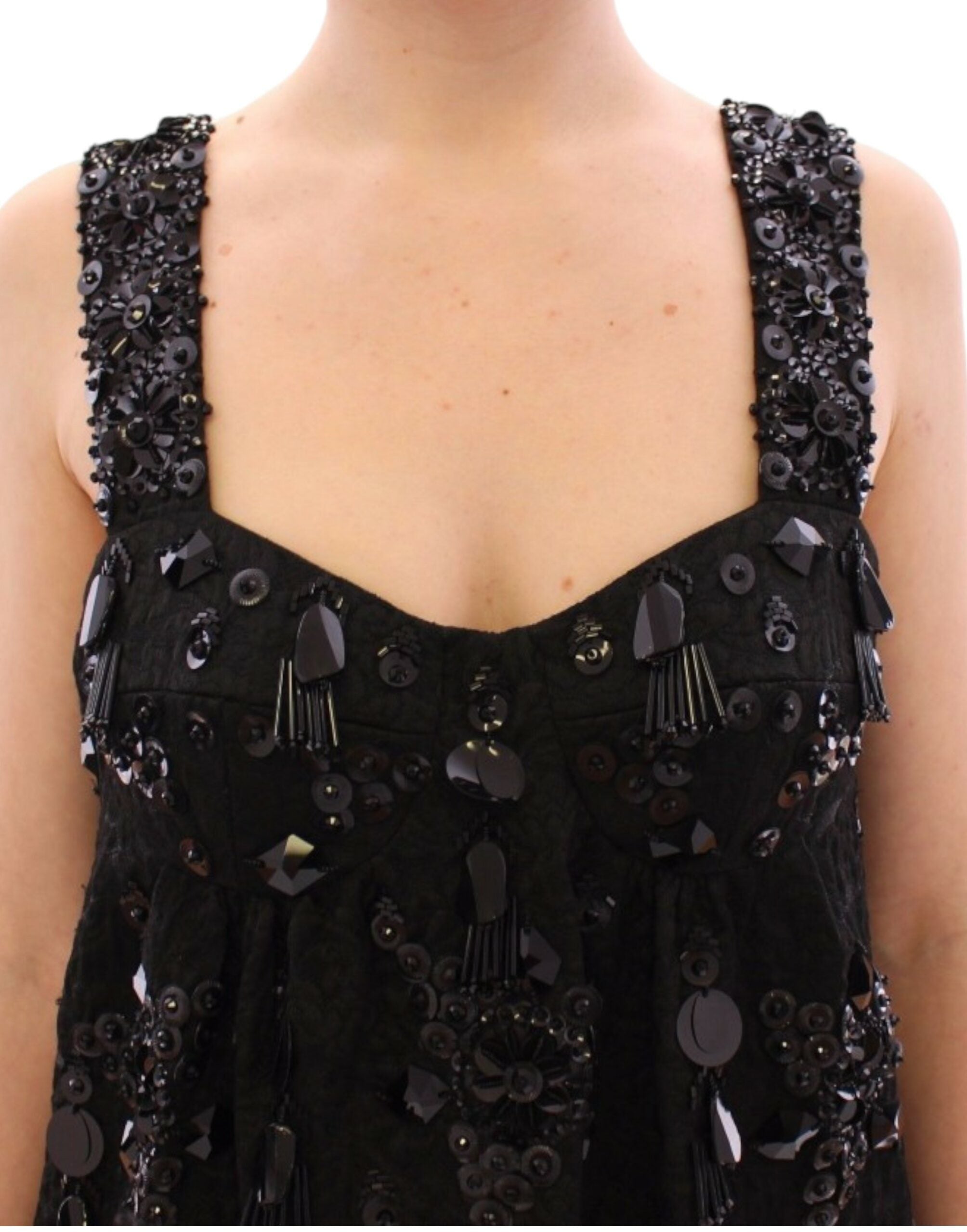 Dolce & Gabbana Black Floral Crystal-Embellished Dress