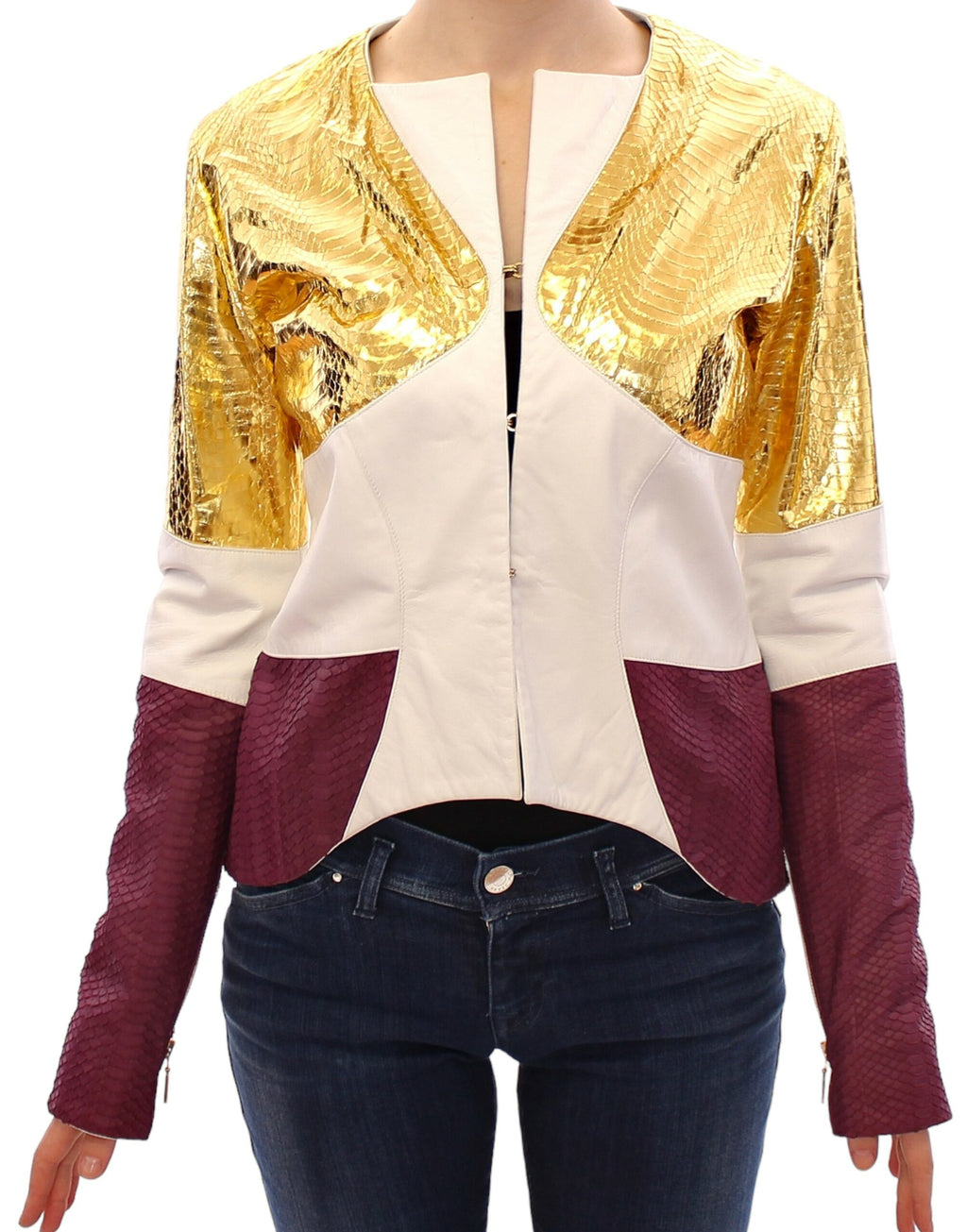 Vladimiro Gioia Weiß Gold Lila Lederjacke
