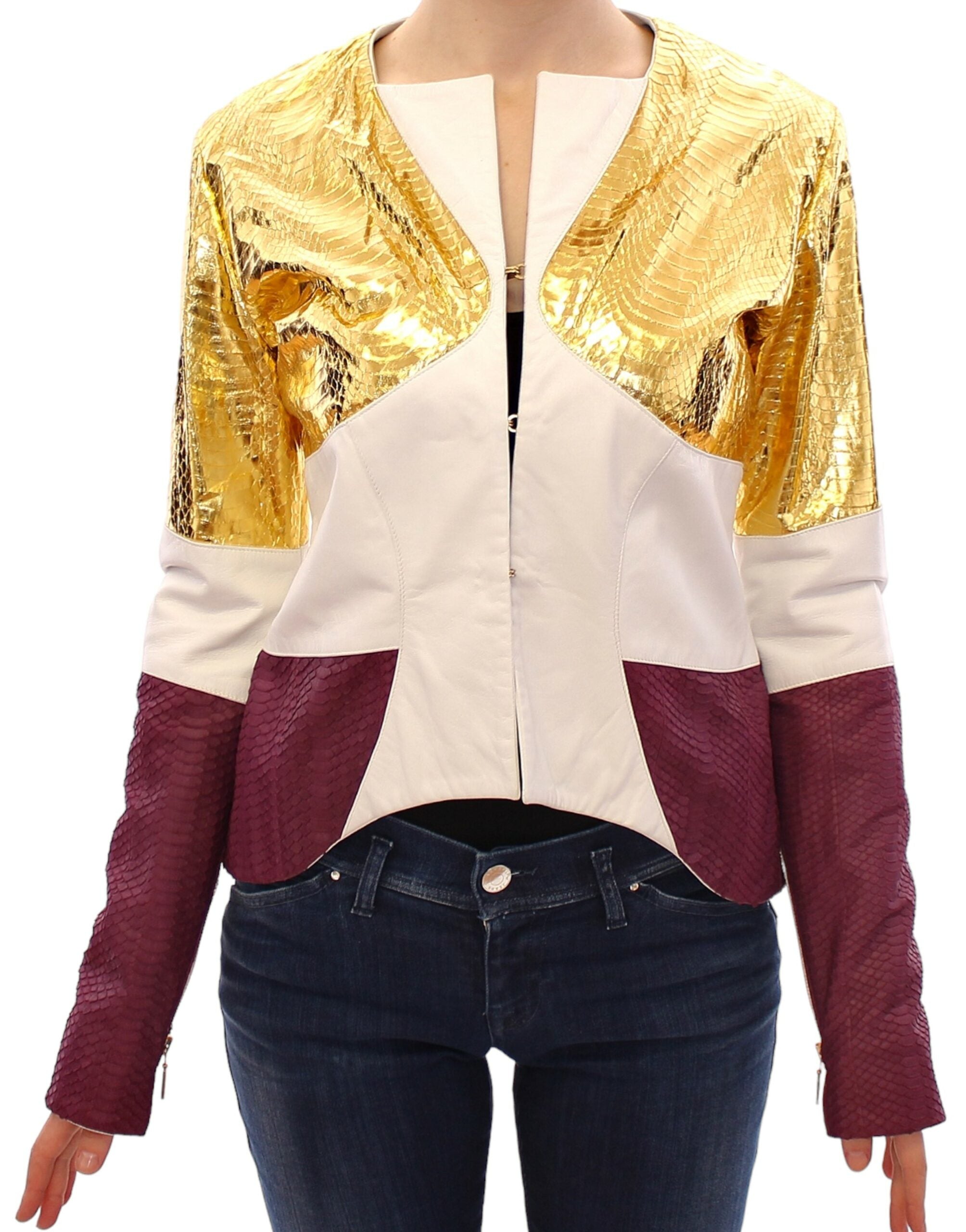Vladimiro Gioia Weiß Gold Lila Lederjacke