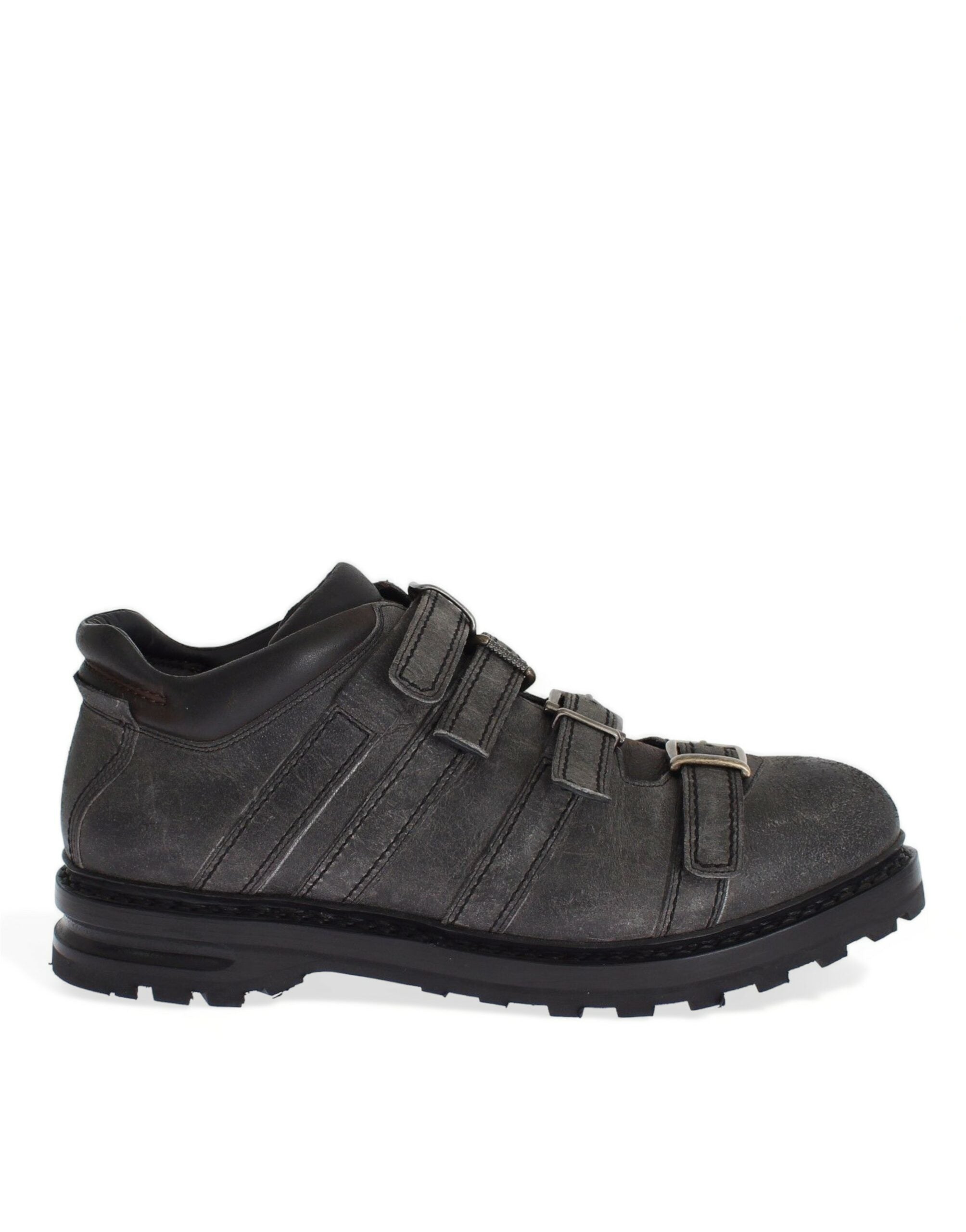 Dolce & Gabbana Graue Leder Knöchelriemen Schuhe Stiefel