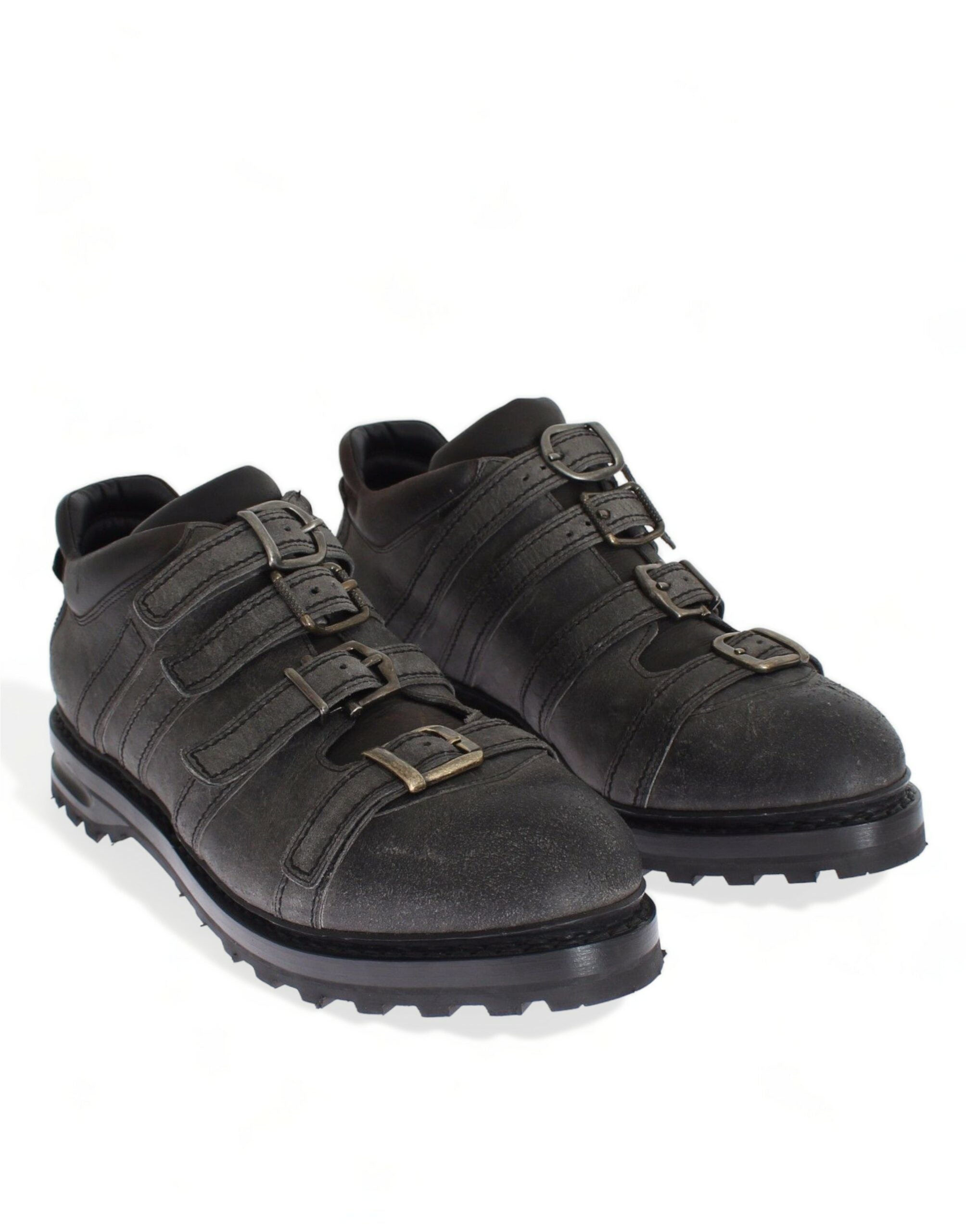 Dolce & Gabbana Graue Leder Knöchelriemen Schuhe Stiefel