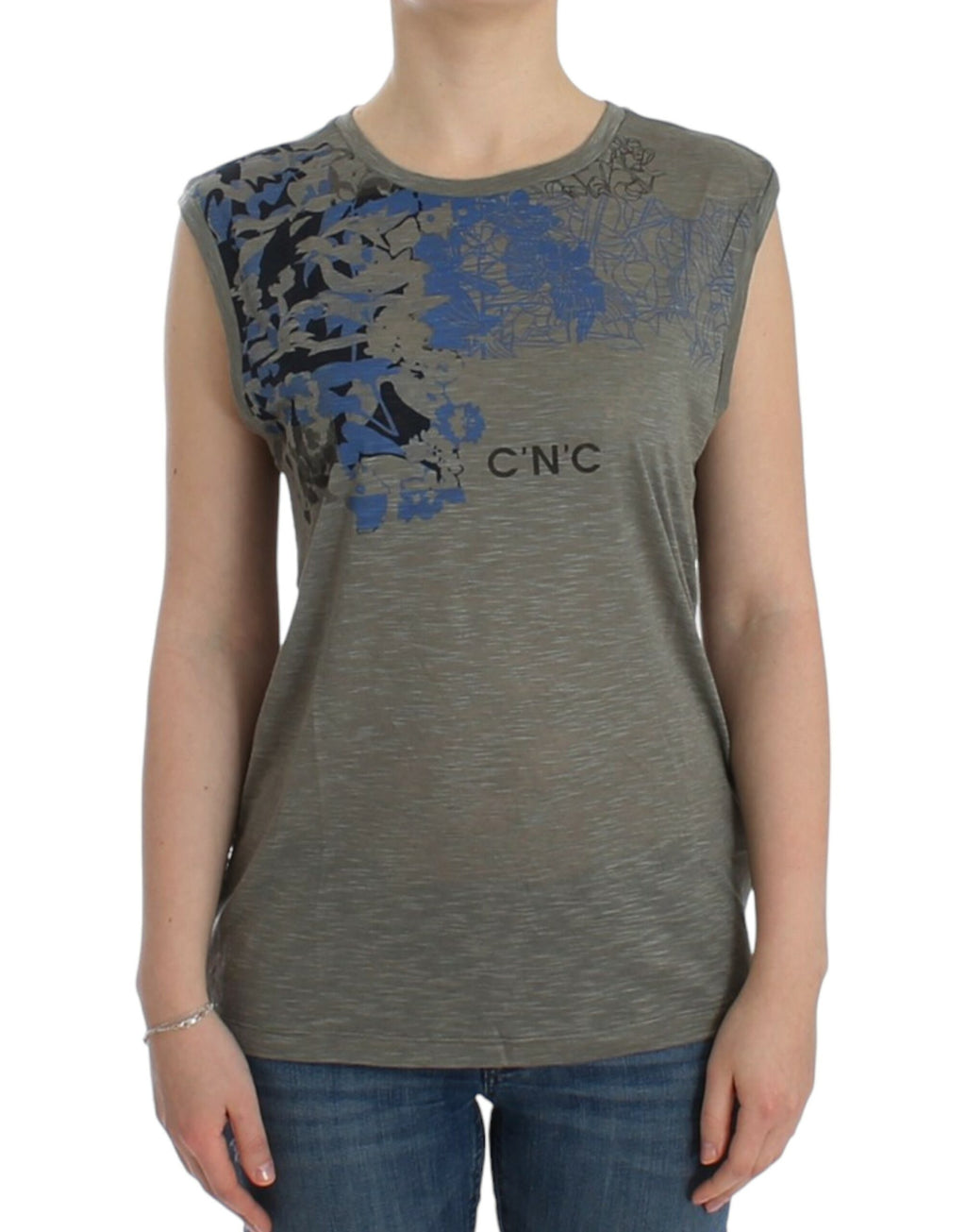 Costume National Sleeveless T-Shirt with Grey Print