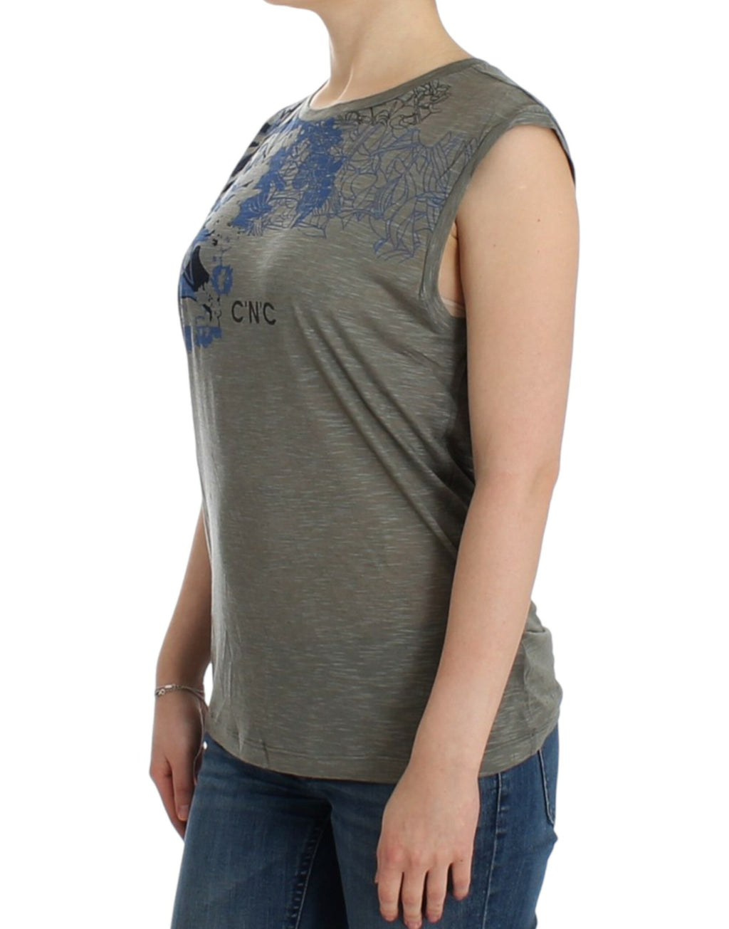 Costume National Sleeveless T-Shirt with Grey Print