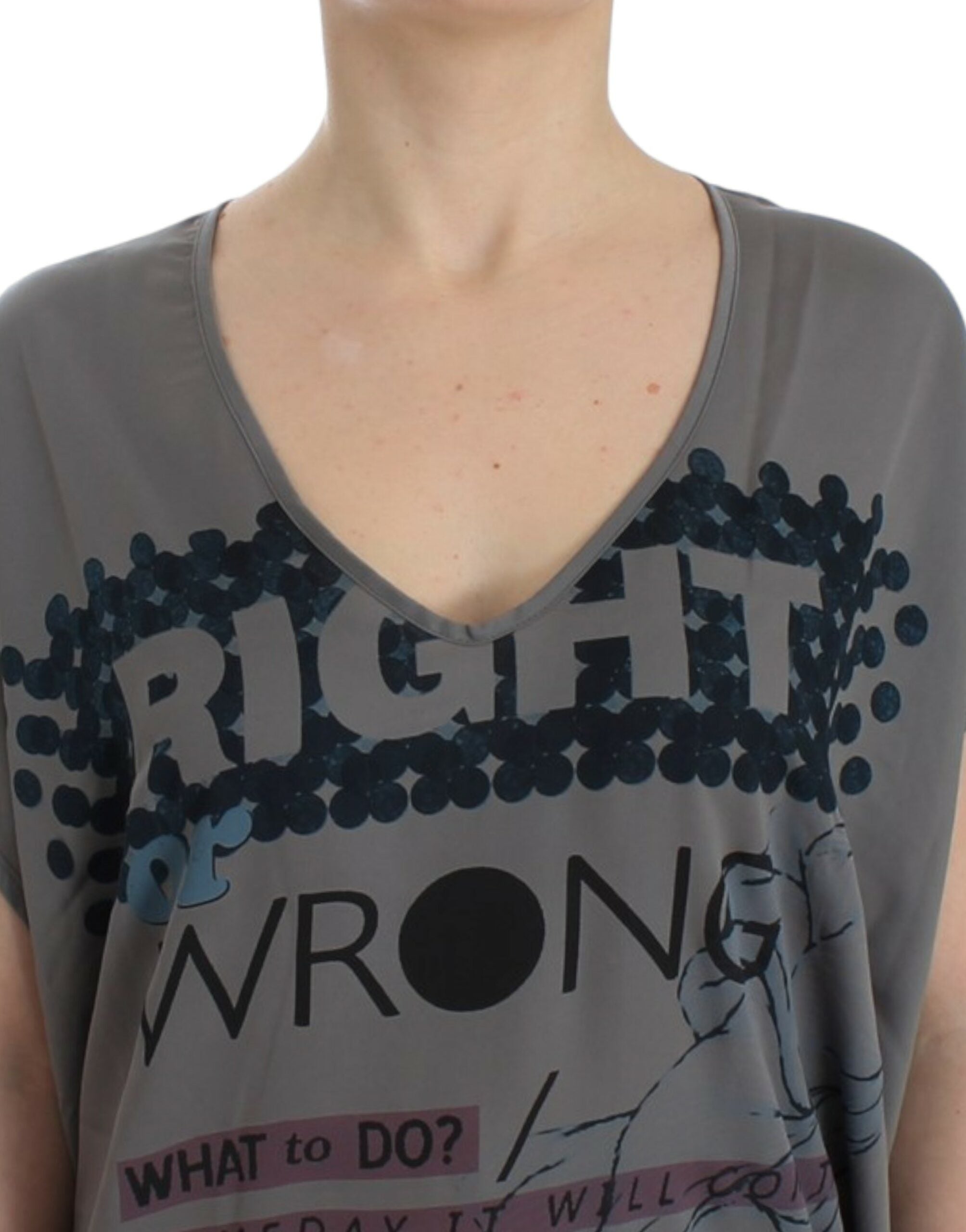 Costume National Gray Long V-Neck T-Shirt