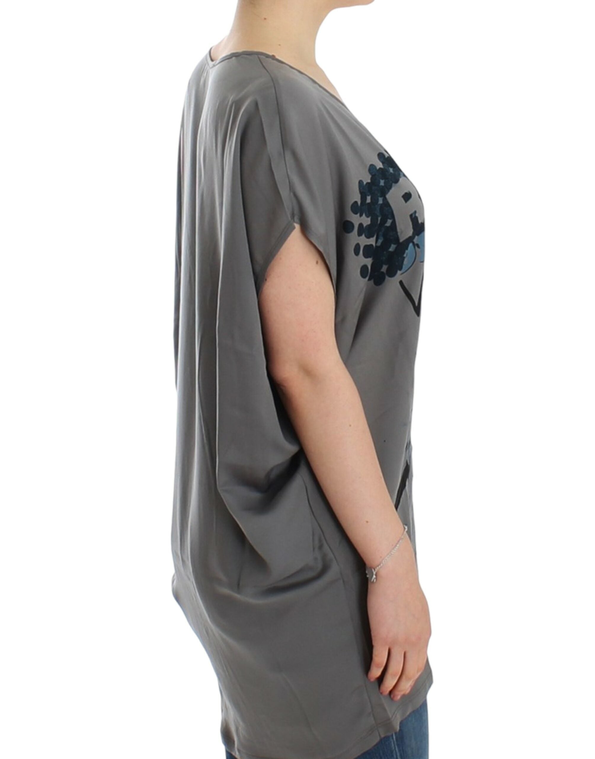 Costume National Gray Long V-Neck T-Shirt