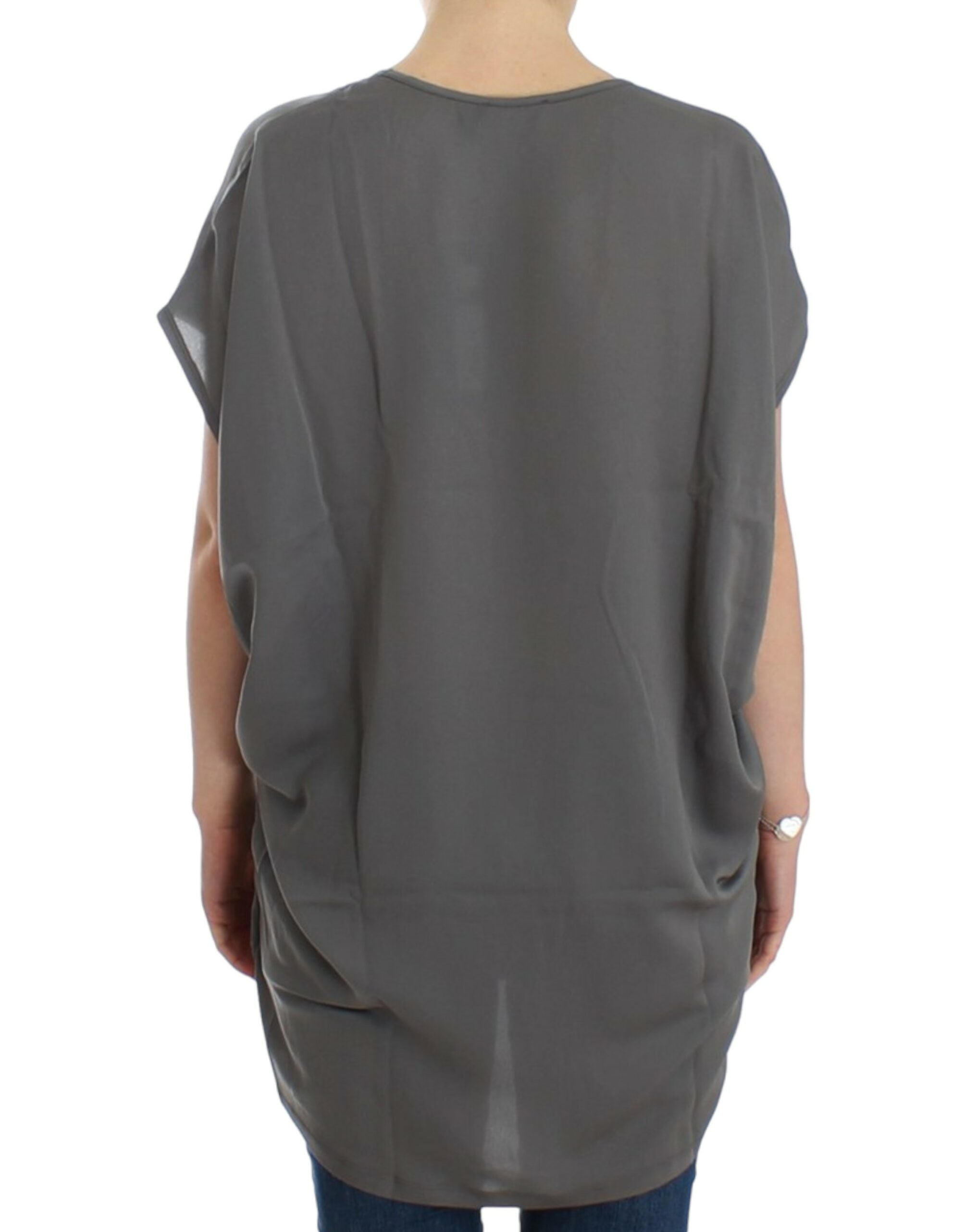 Costume National Gray Long V-Neck T-Shirt