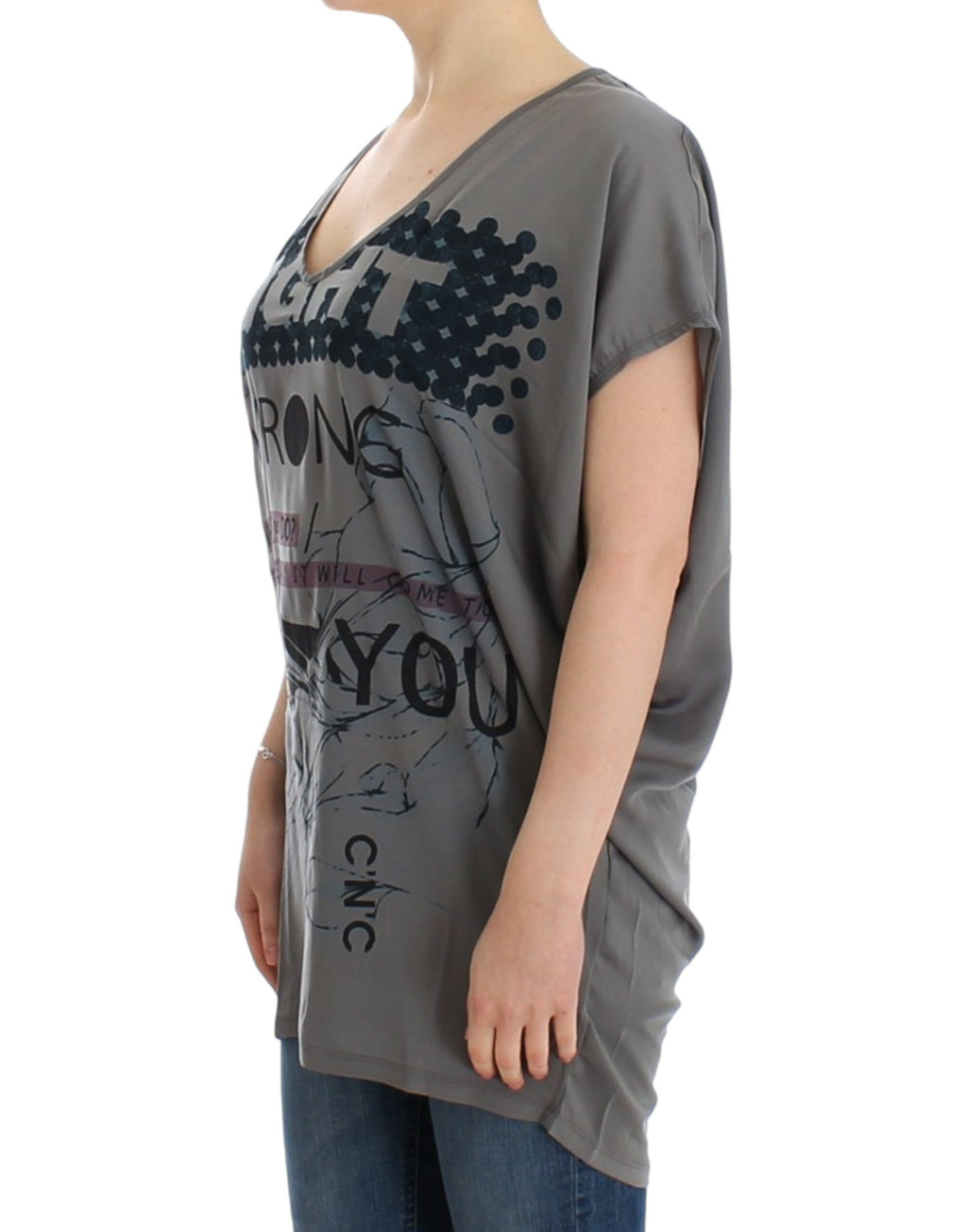 Costume National Gray Long V-Neck T-Shirt