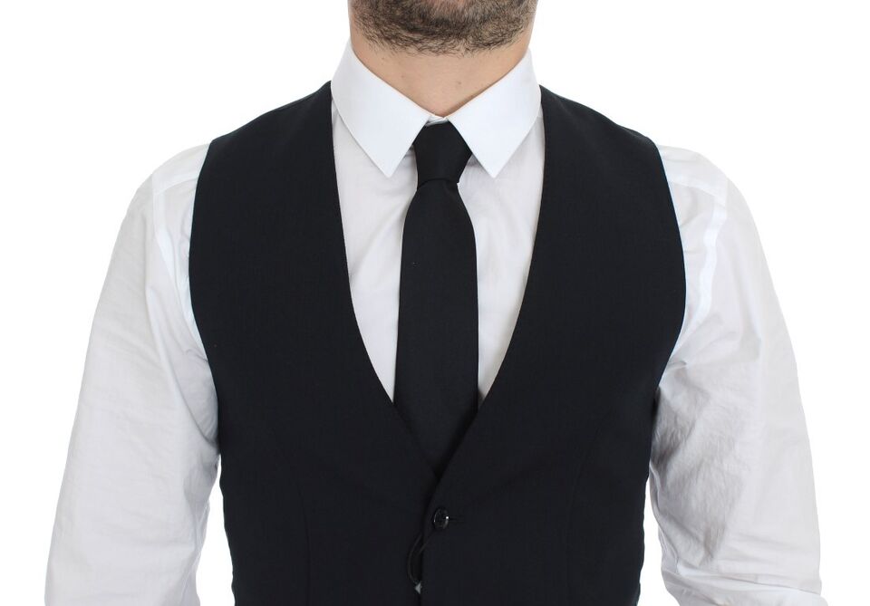 Dolce & Gabbana Blue Wool Waistcoat for Formal Occasions Vest Gilet