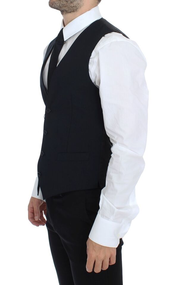 Dolce & Gabbana Blue Wool Waistcoat for Formal Occasions Vest Gilet