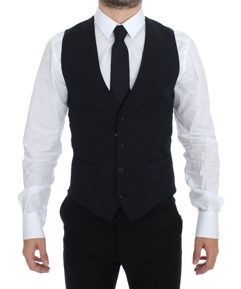 Dolce & Gabbana Blue Wool Waistcoat for Formal Occasions Vest Gilet