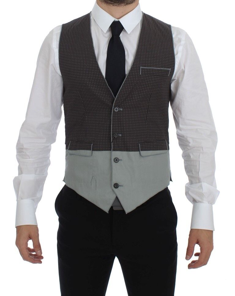 Dolce & Gabbana Grey Polka Dot Dress Vest Gilet Waistcoat