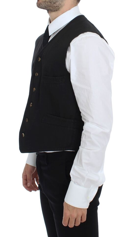 Dolce & Gabbana Black Cotton-blend Dress Vest Gilet