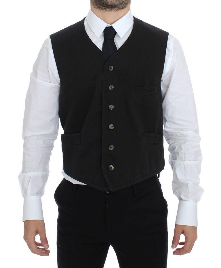 Dolce & Gabbana Black Cotton-blend Dress Vest Gilet