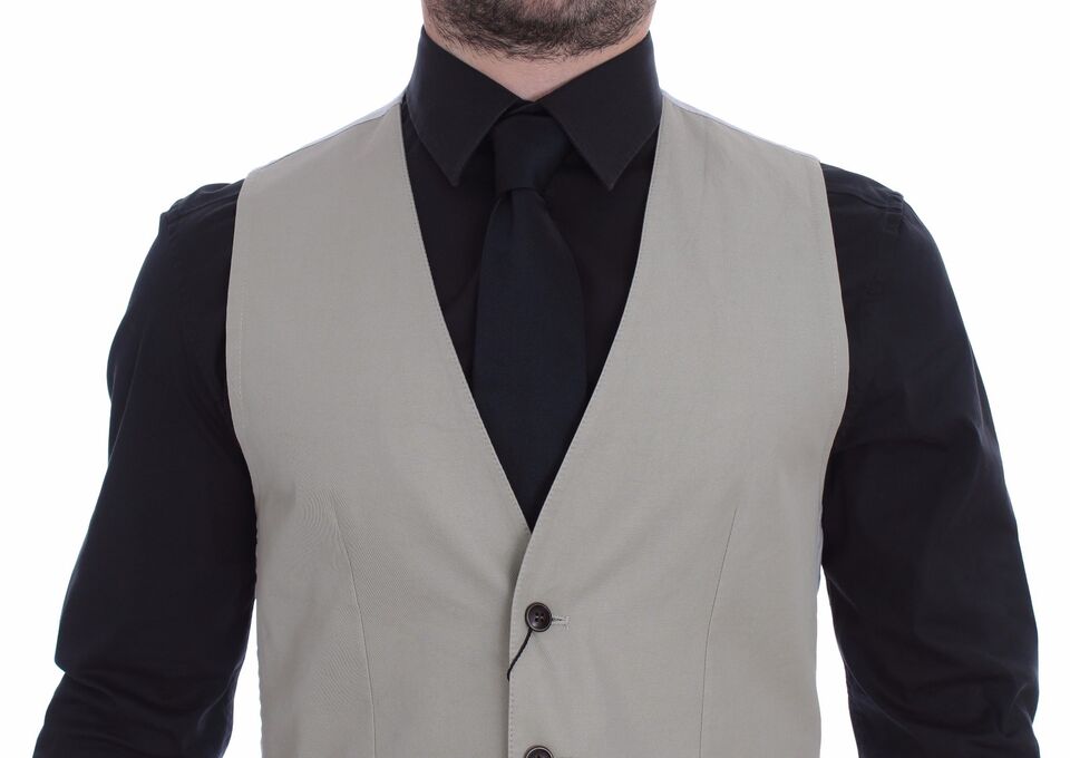 Dolce & Gabbana Beige Silk Blend Dress Formal Waistcoat Gilet