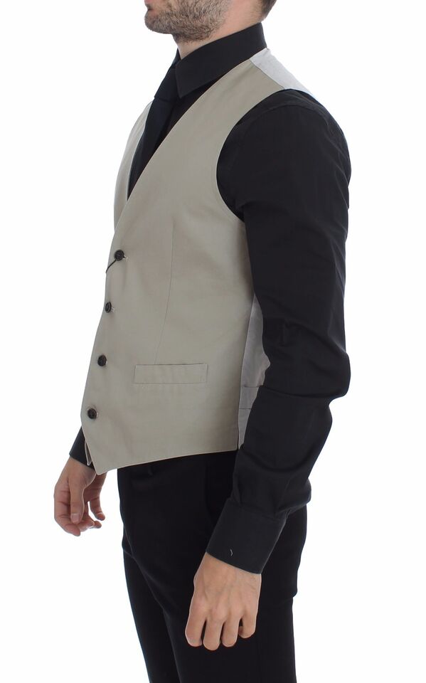 Dolce & Gabbana Beige Silk Blend Dress Formal Waistcoat Gilet