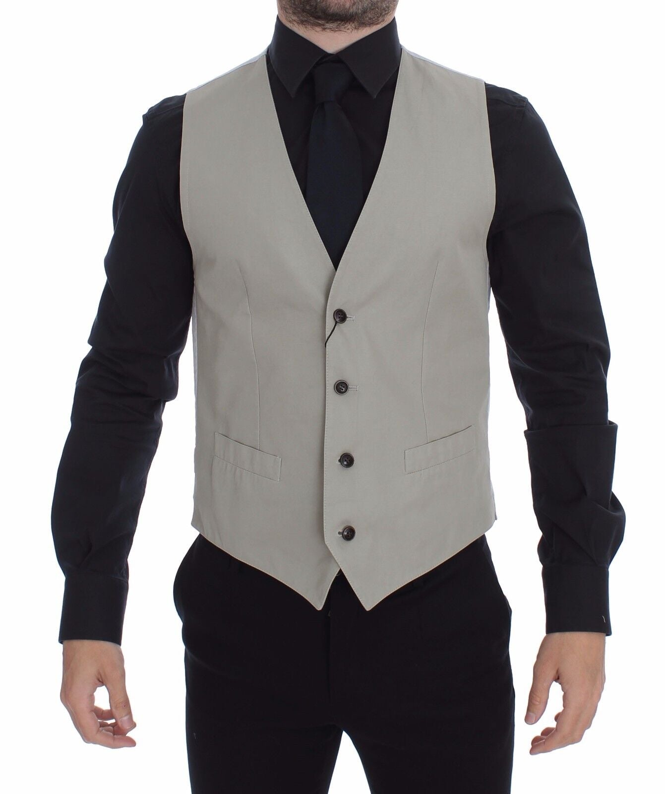 Dolce & Gabbana Beige Silk Blend Dress Formal Waistcoat Gilet