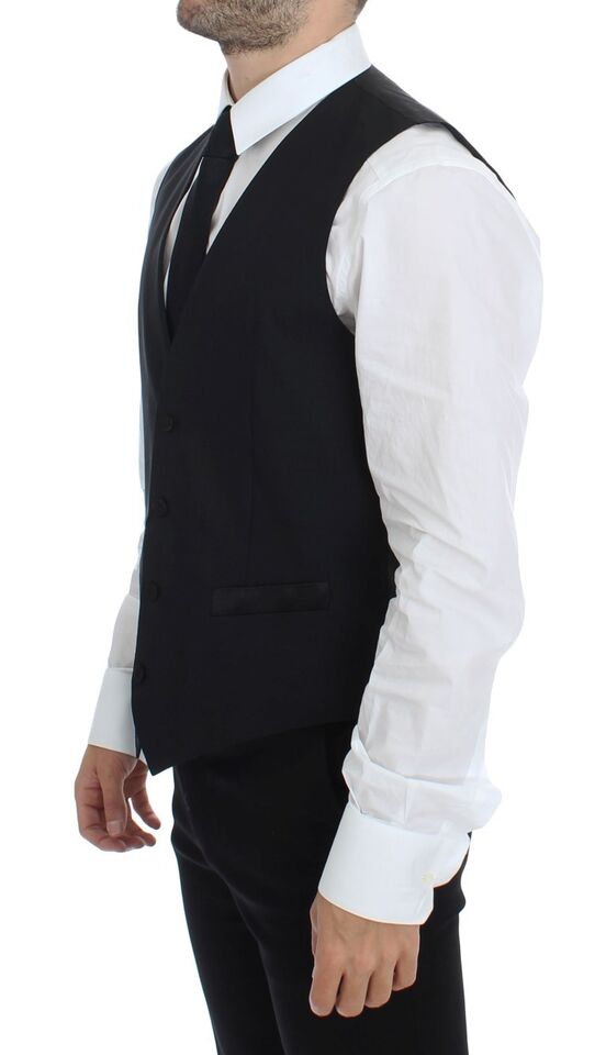 Dolce & Gabbana Black Wool-Silk Stretch Dress Vest Blazer