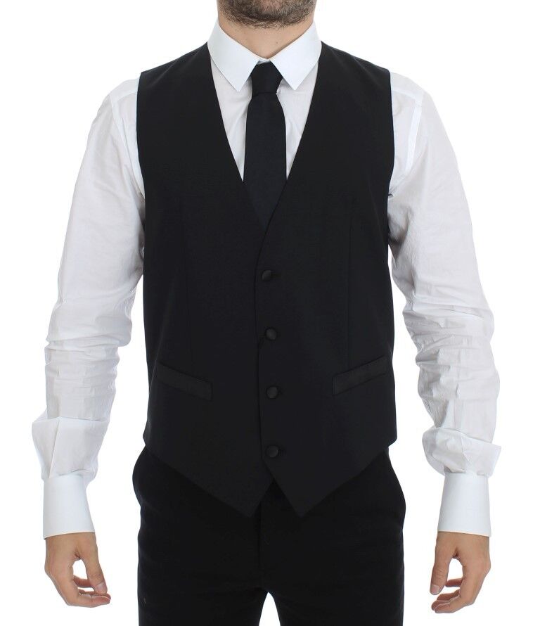 Dolce & Gabbana Black Wool-Silk Stretch Dress Vest Blazer