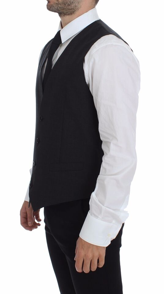 Dolce & Gabbana Graue Slim Fit Button Front Kleid Formelle Weste