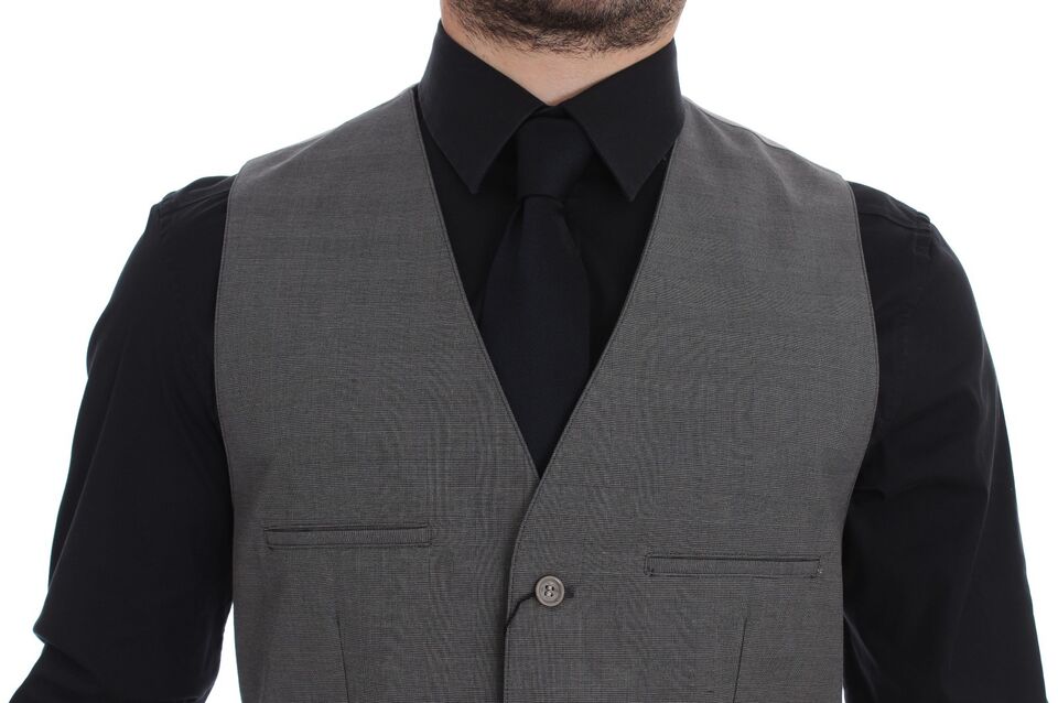 Dolce & Gabbana Graue Baumwollweste mit schmaler Passform und Knopfleiste