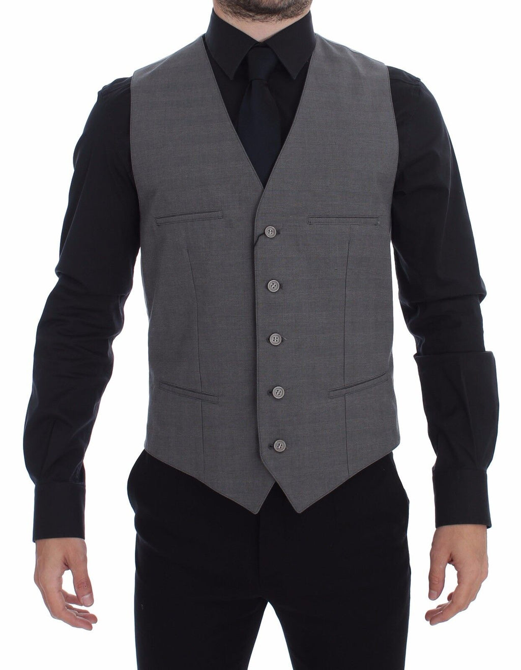 Dolce & Gabbana Graue Baumwollweste mit schmaler Passform und Knopfleiste
