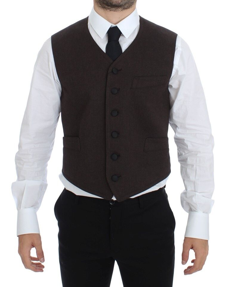 Dolce & Gabbana Braunes Baumwollmischung Kleid Weste Gilet