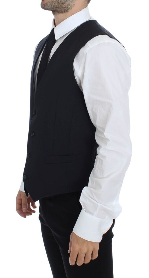 Dolce & Gabbana Graues gestreiftes Wollseidenkleid Weste Gilet