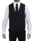 Dolce & Gabbana Graues gestreiftes Wollseidenkleid Weste Gilet