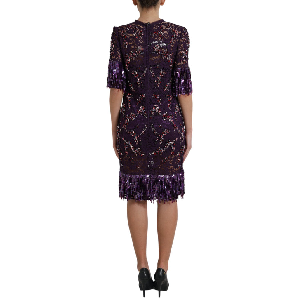Dolce & Gabbana Lila florale Spitze Kristall eingebettet Kleid