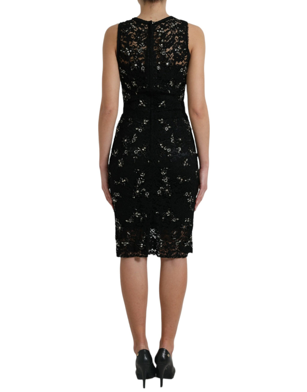 Dolce & Gabbana Black Sheath Dress with Floral Lace and Crystal