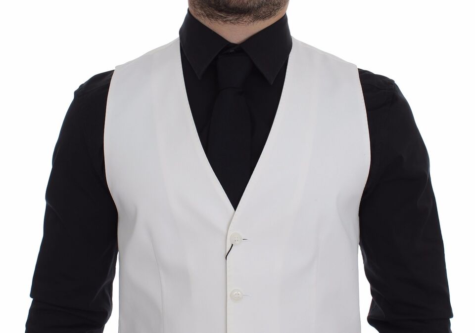Dolce & Gabbana Weißes Baumwoll-Seidengemisch Kleid Weste Blazer