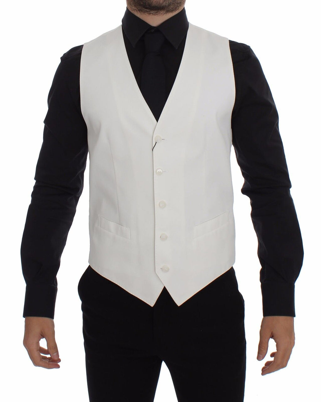 Dolce & Gabbana Weißes Baumwoll-Seidengemisch Kleid Weste Blazer