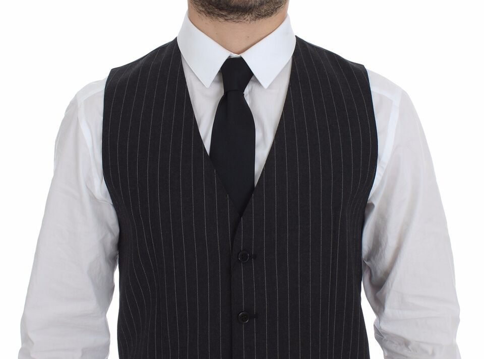 Dolce & Gabbana Grey Striped Wool Logo Gilet Vest