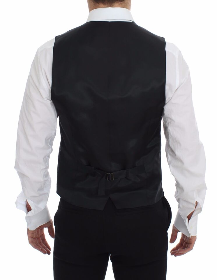 Dolce & Gabbana Grey Striped Wool Logo Gilet Vest