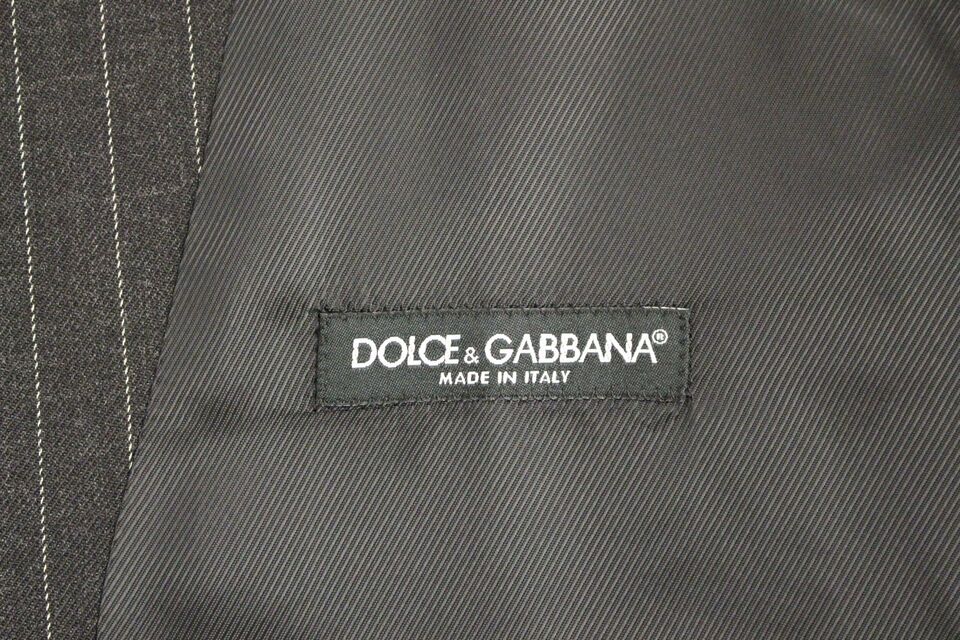 Dolce & Gabbana Grey Striped Wool Logo Gilet Vest