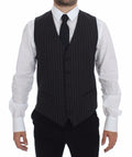 Dolce & Gabbana Grey Striped Wool Logo Gilet Vest