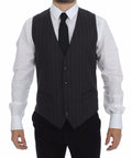 Dolce & Gabbana Grau gestreifte Woll-Logo-Weste Gilet Weste