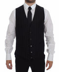 Dolce & Gabbana Schwarz gestreifte Wollweste Logo Gilet Weste