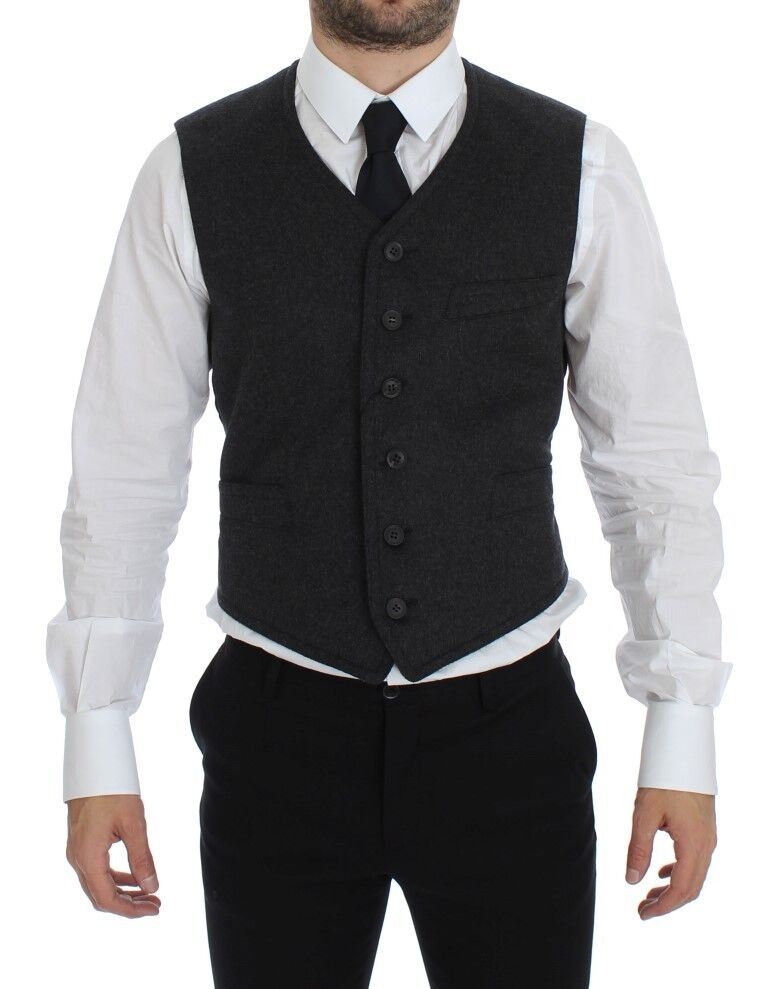 Dolce & Gabbana Grey Wool Blend Vest Gilet Waistcoat