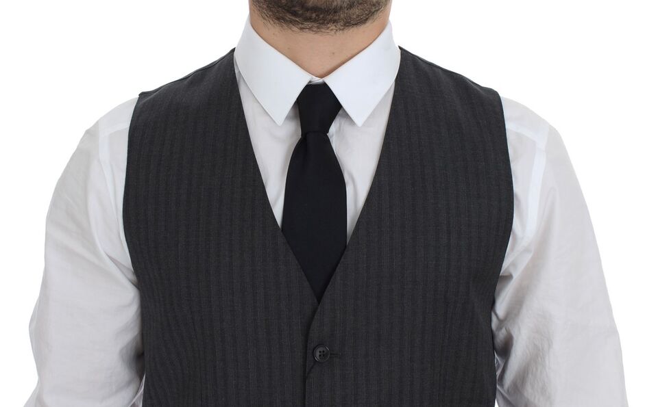Dolce & Gabbana Grey Striped Single-Breasted Wool Waistcoat