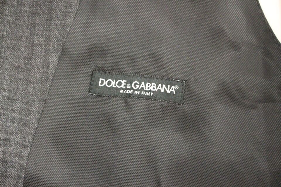 Dolce & Gabbana Grey Striped Single-Breasted Wool Waistcoat