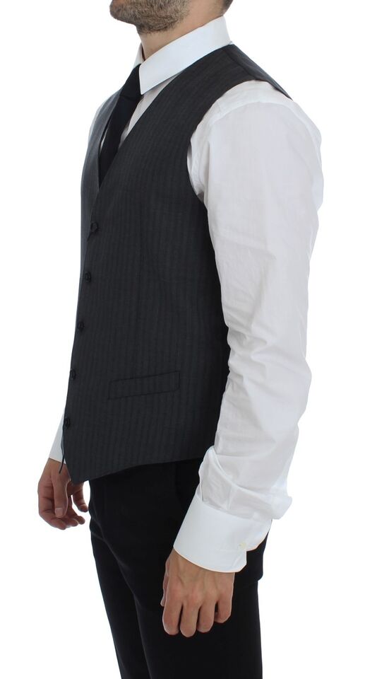 Dolce & Gabbana Grey Striped Single-Breasted Wool Waistcoat